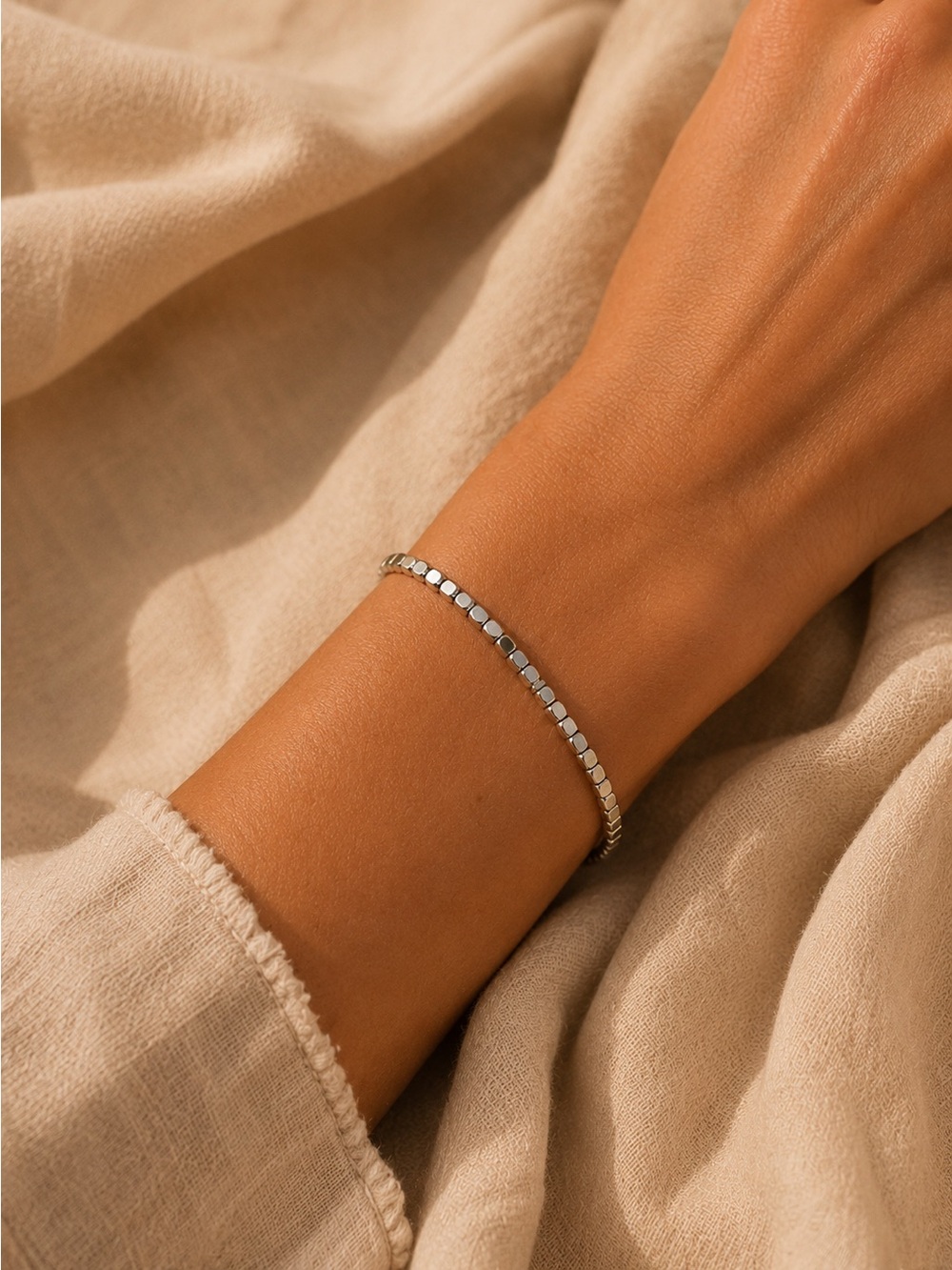 Silver Faceted Square Beaded Custom Bracelet/Anklet